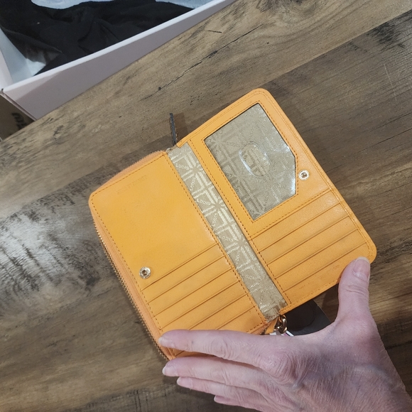 Louis Tangerine Leather Hand Painted Zip Around Wallet / Wristlet - Picture 3 of 7